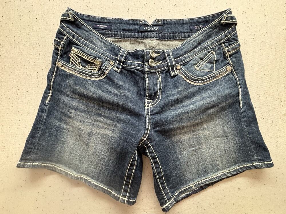 Vigoss Chelsea Jean Shorts Womens 5/6 5" Inseam Heavy Contrast White Stitching